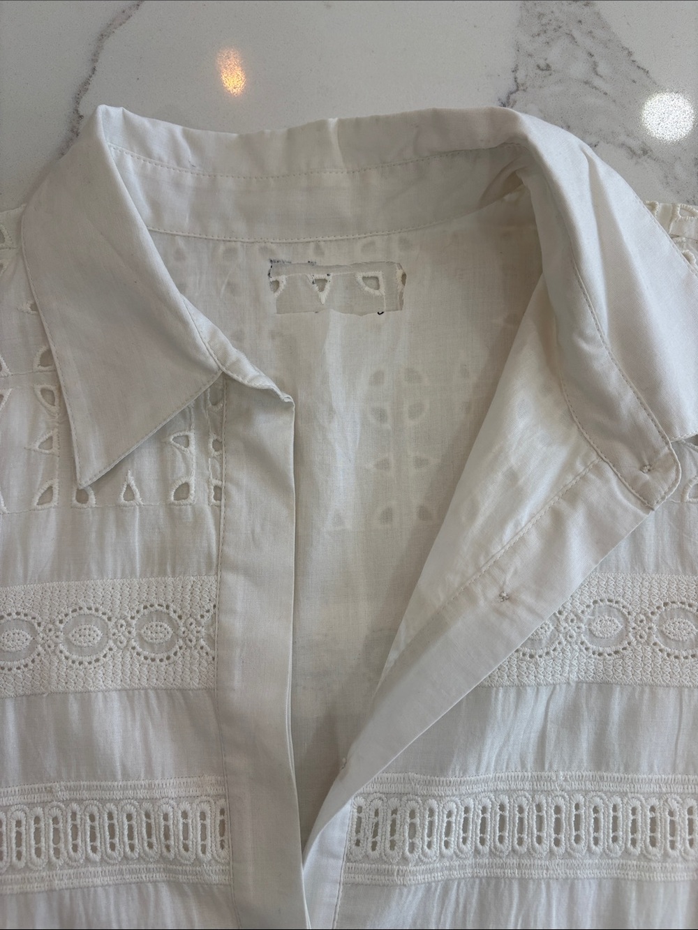Collared Short Sleeve Pleated White Eyelet Shirt Dress Size Medium - Picture 13 of 13